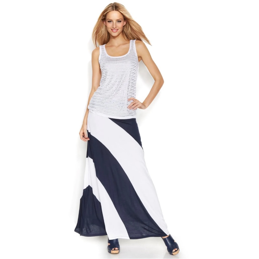 INC International Concepts Petite Blue, and White Maxi Skirt S